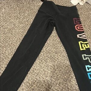 PINK Victoria's Secret Black Leggings with Colorful Lettering